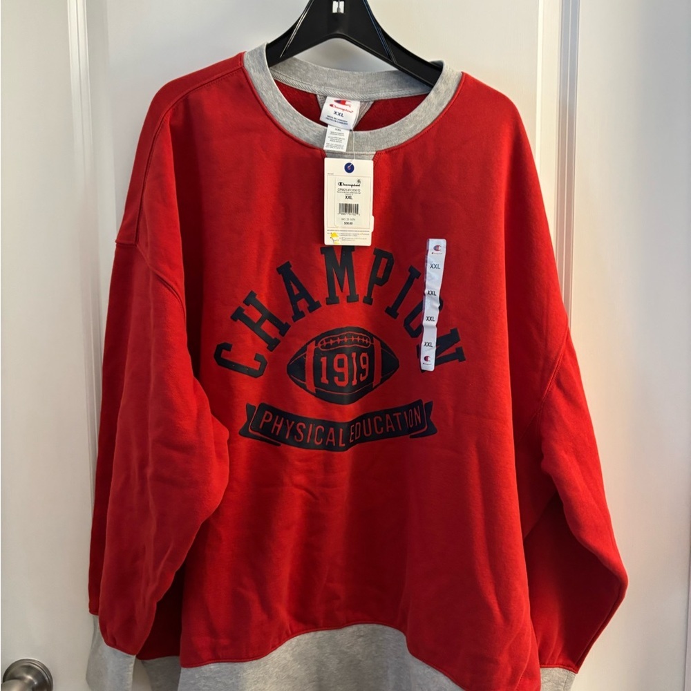 Mens Champion Red & Gray Graphic Sweatshirt Sz XXL NWT